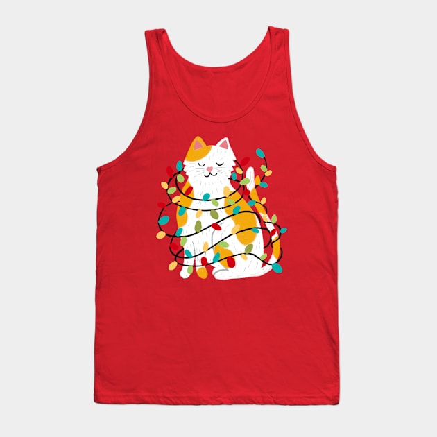 Kitty Tangled In Christmas Lights Tank Top by SWON Design